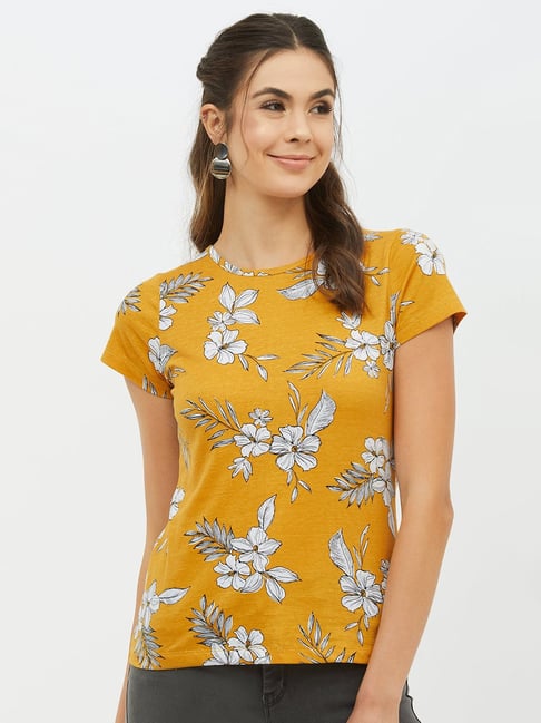 Buy Harpa Mustard Floral Print T-Shirt for Women Online Tata CLiQ