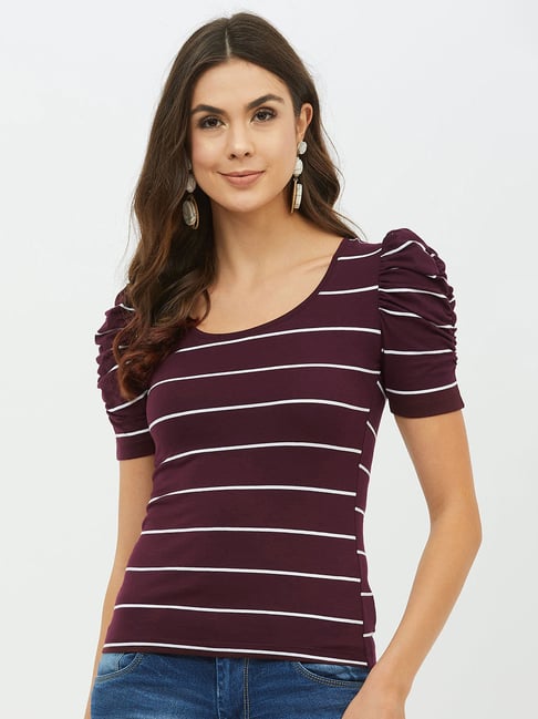 Harpa Wine & White Striped Top