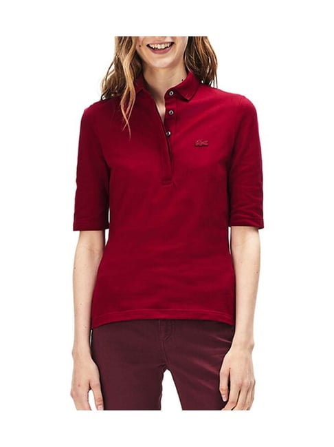 Buy Lacoste Red Stretch Mini Pique Slim Fit Polo T-Shirt for Women