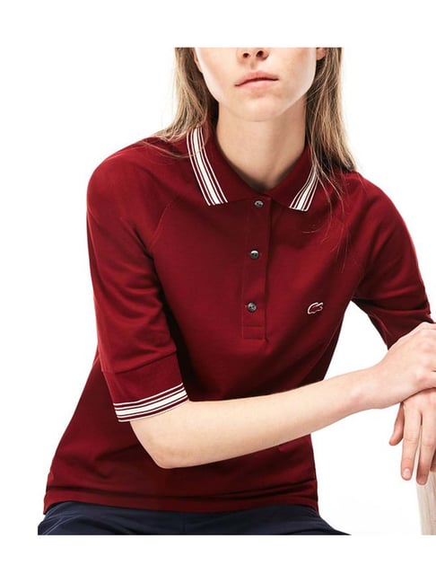 Buy Lacoste Maroon Boxy Fit Polo T Shirt for Women Online Tata CLiQ