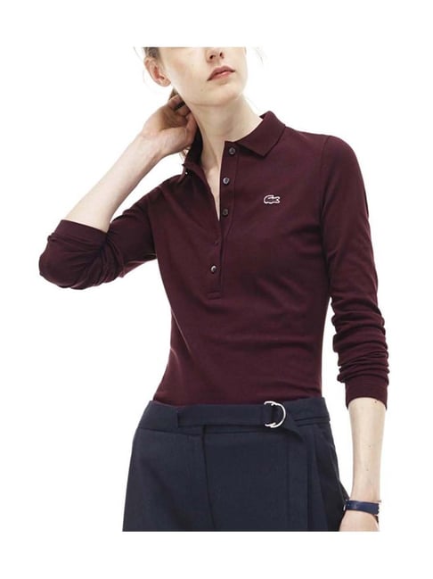 Buy Lacoste Burgundy Slim Fit Polo T-Shirt for Women Online Tata
