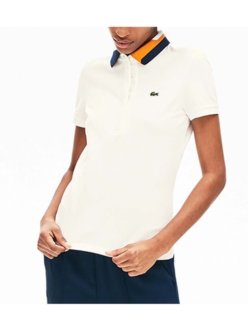 Buy Lacoste White Stretch Pique Slim Fit Polo T-Shirt for Women