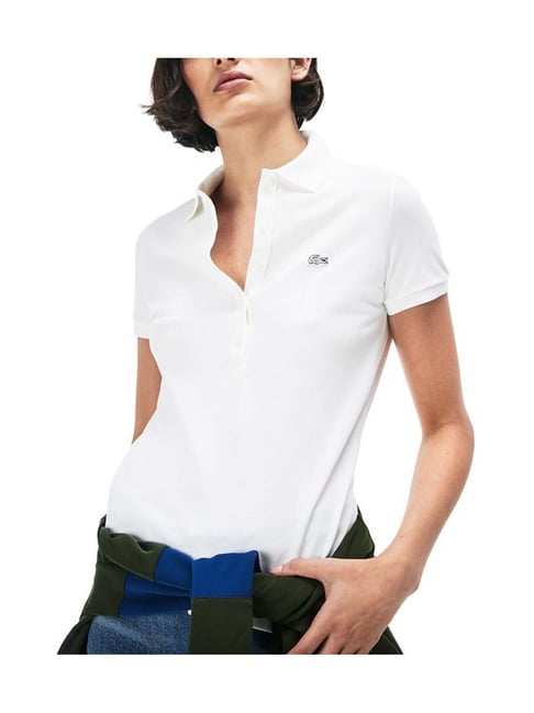 Buy Lacoste White Stretch Mini Cotton Pique Polo T-Shirt for Women