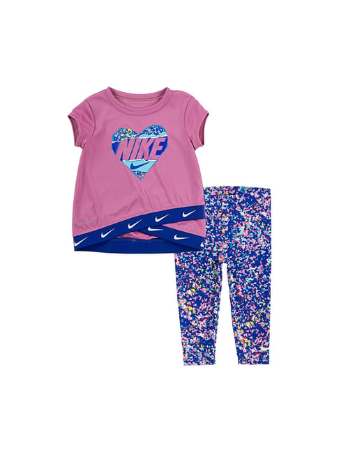 Nike Kids Blue & Pink Printed T-Shirt with Leggings