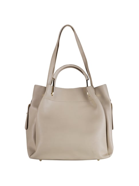 Buy Mochi Beige Solid Medium Tote Handbag With Pouch For Women At Best ...