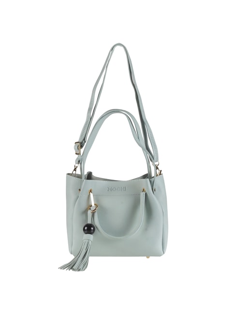 Mochi Powder Blue Solid Medium Tote Handbag With Pouch Price in India