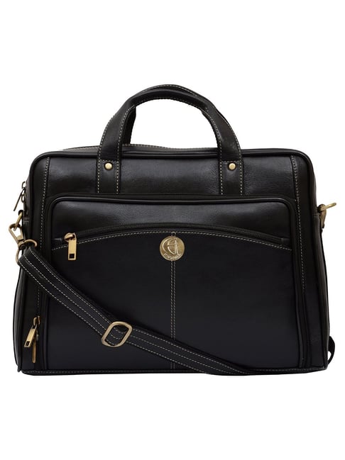 HiLEDER 100% Pure Genuine Leather Briefcase Laptop Messenger Shoulder  Office Executive Bag, Black