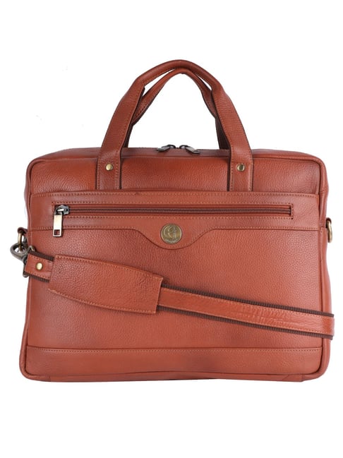 HiLEDER 100% Pure Genuine Leather Stylish Briefcase Laptop Satchel  Messenger Travel Office Bag, Tan