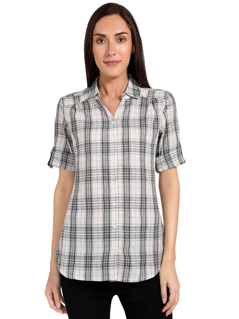 RECAP Off-White & Grey Plaid Pattern Shirt