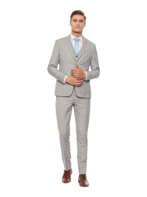 Buy Louis Philippe Grey Slim Fit Checks Three Piece Suit for Mens Online @  Tata CLiQ