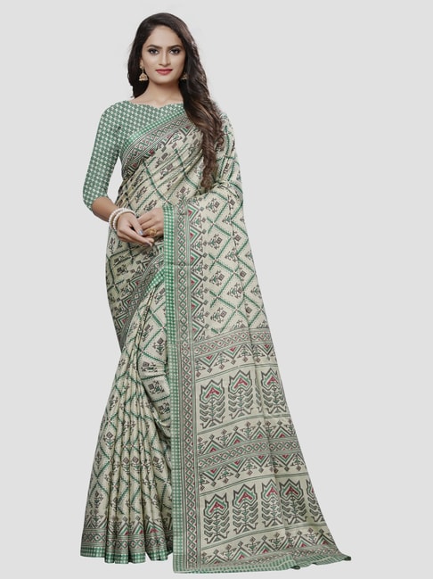 Saree Mall Mint Green Printed Saree With Unstitched Blouse Price in India