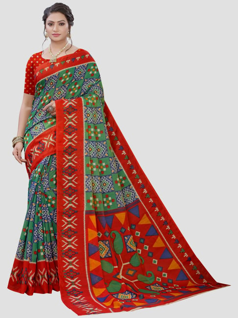 Saree Mall Green Printed Saree With Unstitched Blouse Price in India