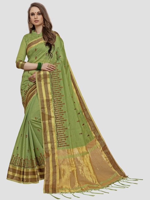 Saree Mall Green Embroidered Saree With Unstitched Blouse Price in India