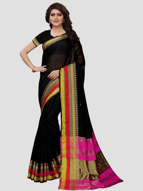 Saree Mall Black Saree With Unstitched Blouse Price in India