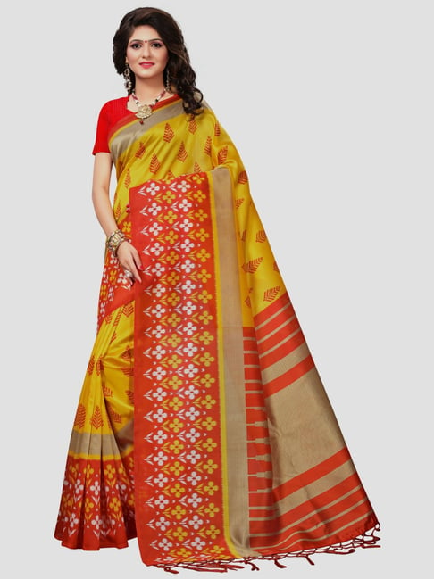 Saree Mall Yellow Printed Saree With Unstitched Blouse Price in India