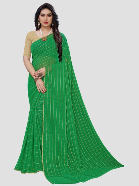 Saree Mall Green Chequered Saree With Unstitched Blouse Price in India
