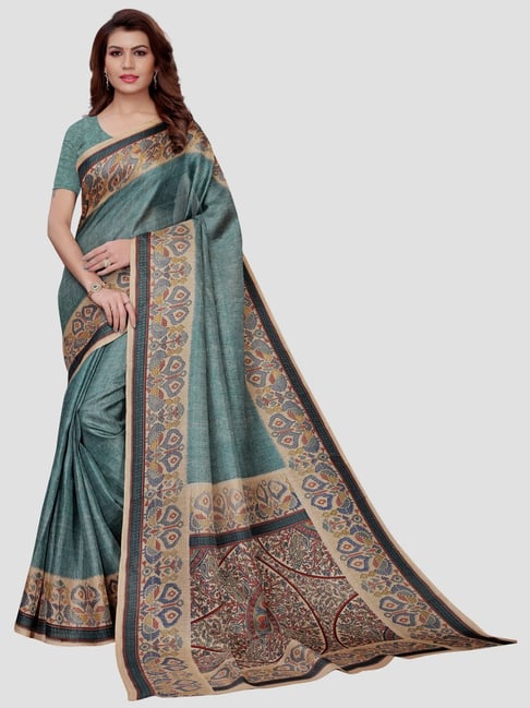 Saree Mall Green Printed Saree With Unstitched Blouse Price in India