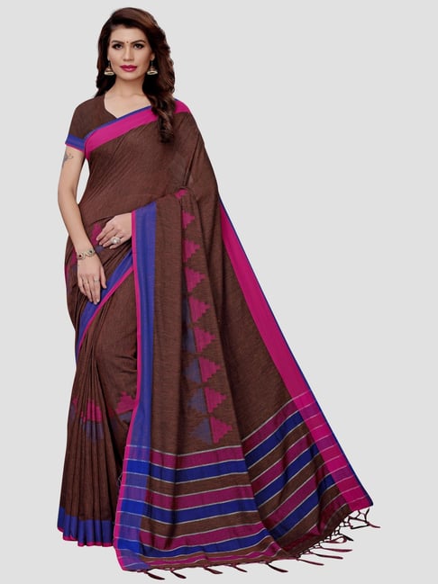 Saree Mall Brown Printed Saree With Unstitched Blouse