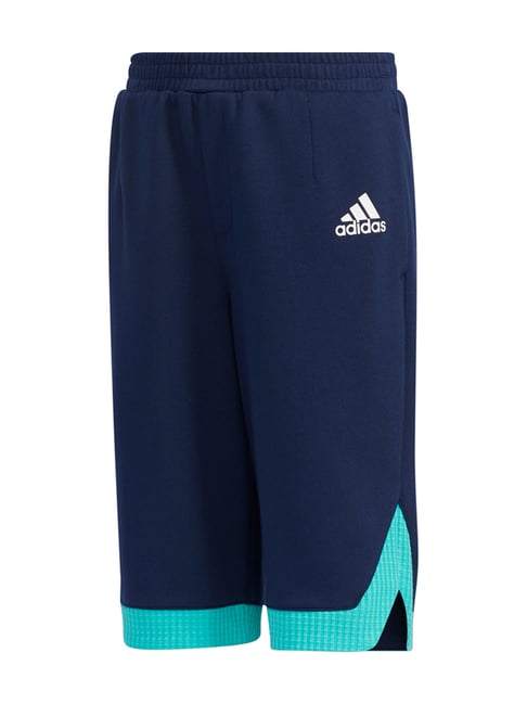 Adidas Kids Navy Cotton Color Block Pattern Sport Shorts
