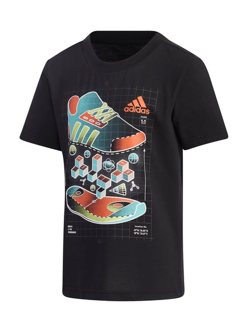 Adidas Kids Black Cotton Printed T-Shirt