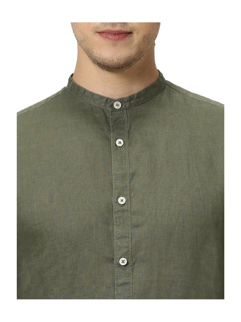 Buy celio* Khaki Mandarin Collar Linen Shirt for Men Online @ Tata CLiQ