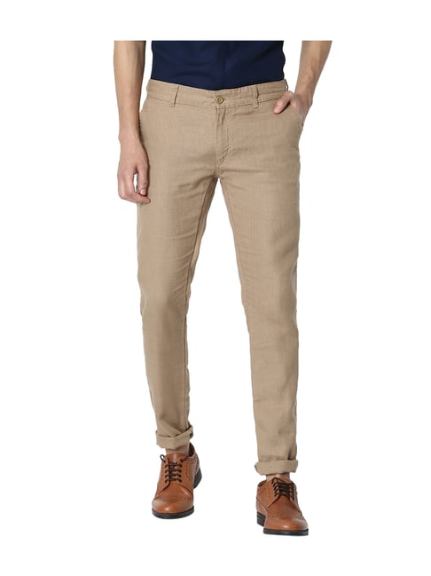 Buy celio* Brown Slim Fit Linen Trousers for Men Online @ Tata CLiQ