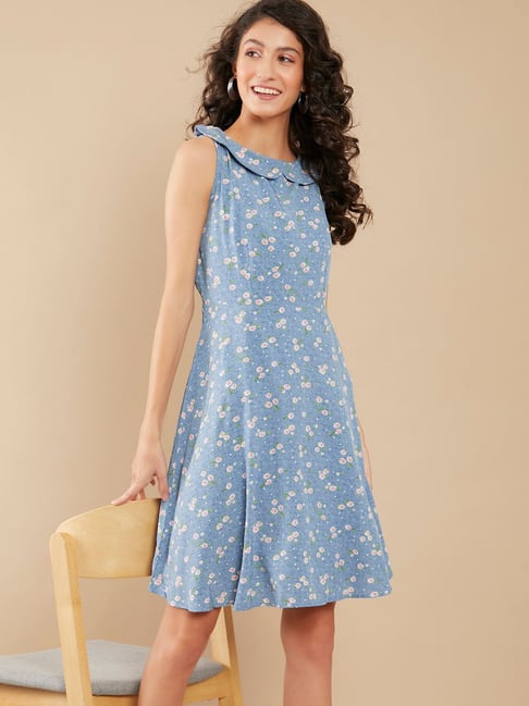 Zink London Blue Floral Print Dress Price in India