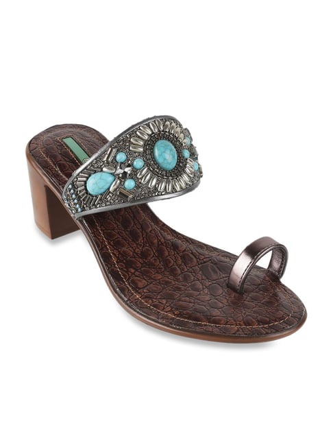 Catwalk Women's Rustic Gun Metal Toe Ring Sandals