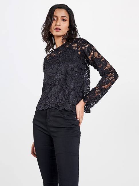 Buy AND Black Lace Top for Women Online @ Tata CLiQ