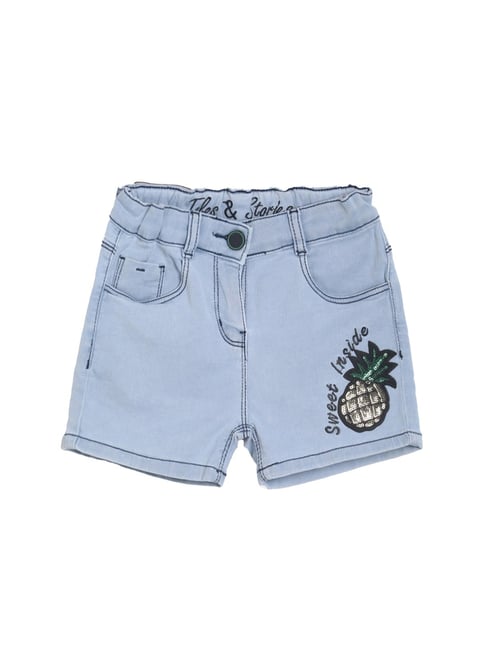 Tales & Stories Kids Light Blue Printed Shorts