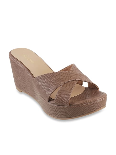 Mochi Women's Brown Cross Strap Wedges