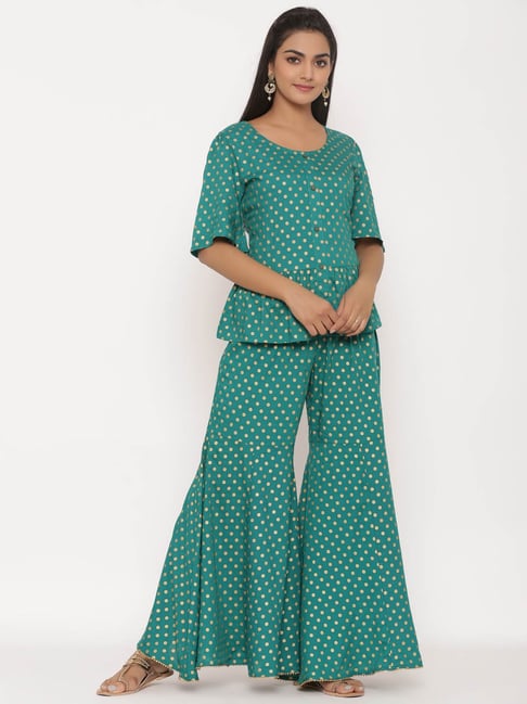 Juniper Green Printed Top & Sharara Set