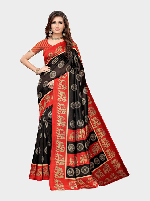 KSUT Black Textured Saree With Blouse Price in India