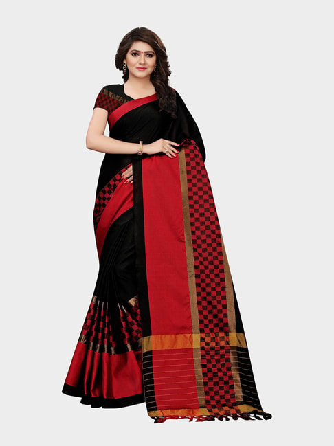 KSUT Black Check Saree With Blouse Price in India