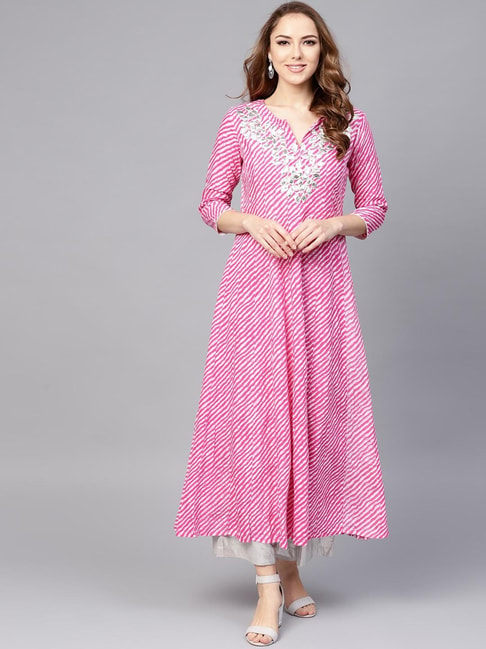 Yufta Pink  Embellished Kurta Price in India