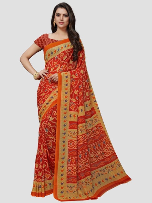 Vaamsi Red Printed Saree With Unstitched Blouse