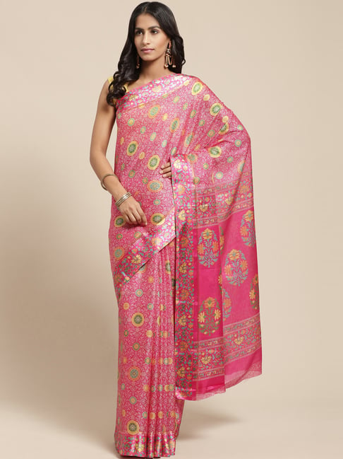 Vaamsi Pink Printed Saree With Unstitched Blouse