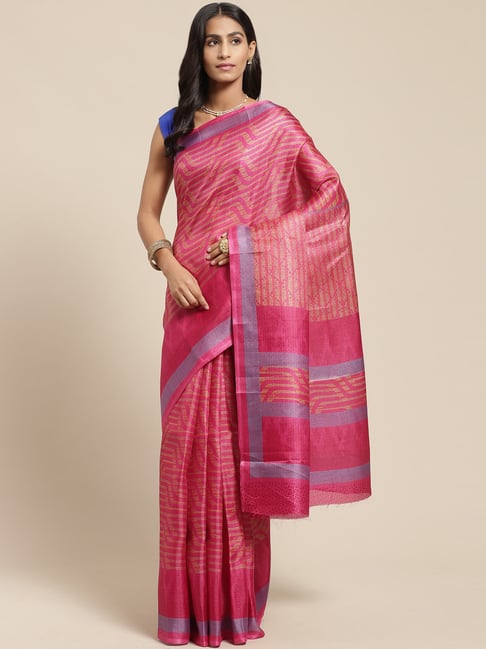 Vaamsi Pink Printed Saree With Unstitched Blouse