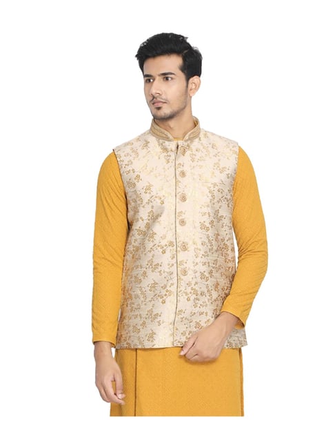 Buy Rust Self Design Jacket Online in the USA @Manyavar - Nehru Jacket for  Men