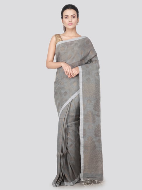 Pinkloom Grey Textured Saree With Blouse-image-36