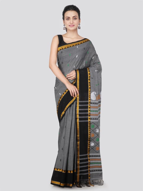 Pinkloom Grey Textured Saree With Blouse-image-28
