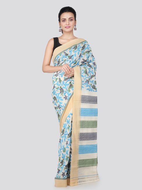 Pinkloom White Textured Saree With Blouse-picture-14
