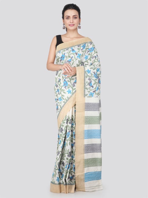 Pinkloom White Textured Saree With Blouse-picture-15