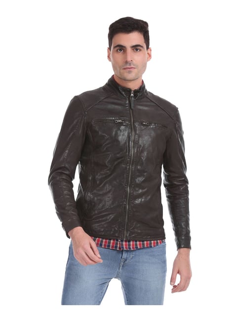 U S Polo Assn U.S. Polo Assn. Dark Brown Regular Fit Biker Jacket