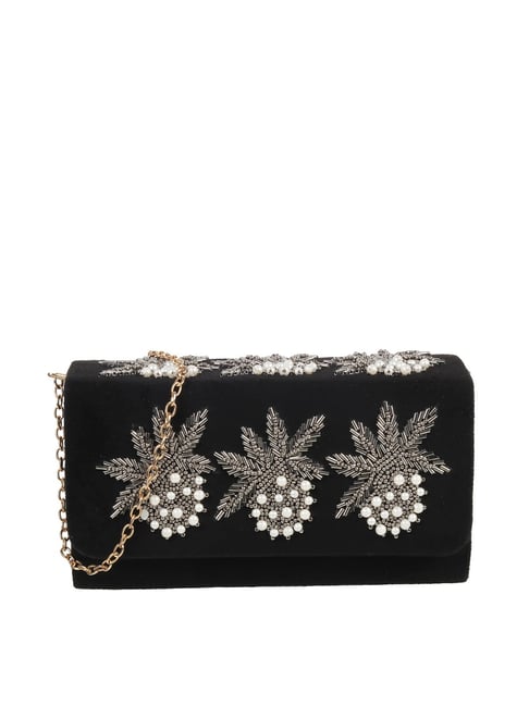 Mochi Black Embellished Medium Clutch