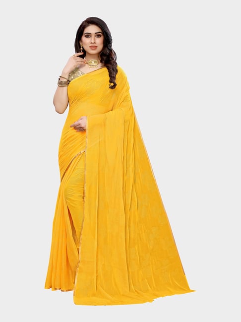 KSUT Yellow Embellished Saree With Blouse Price in India