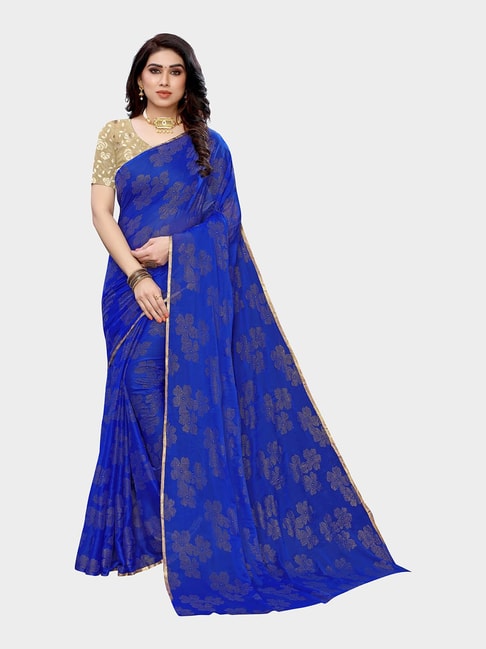 KSUT Blue Embellished Saree With Blouse Price in India