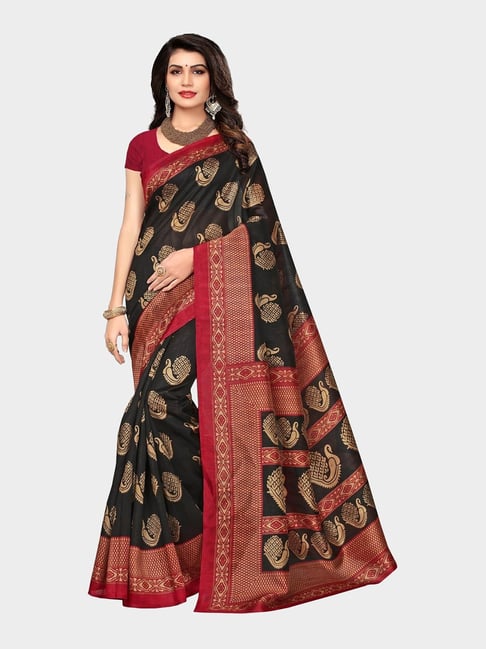 KSUT Black Textured Saree With Blouse Price in India
