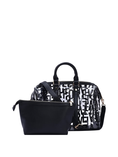 Forever 21 Black Printed Medium Tote Handbag with Pouch Price in India