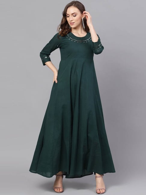 AKS Green Cotton Maxi Dress Price in India